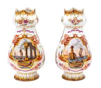 A Pair of Dresden Painted Porcelain Vases Height 9 1/2 inches. — 19TH CENTURY