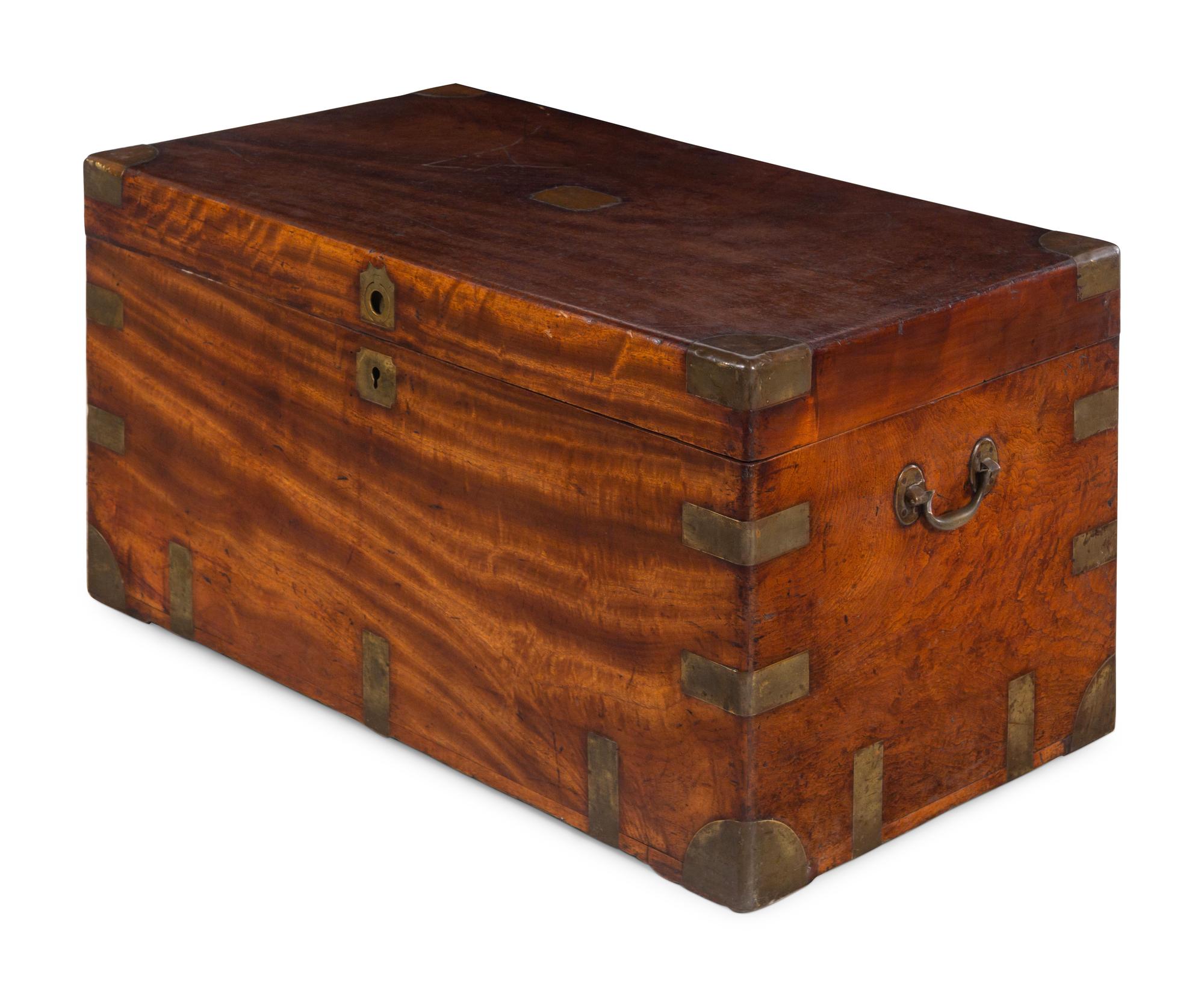 An English Brass Mounted Walnut Campaign Trunk