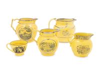 A Collection of Thirteen English Yellow Ground Transfer Wares