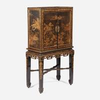 A Chinese Export gilt-decorated black lacquer cabinet-on-stand circa 1750