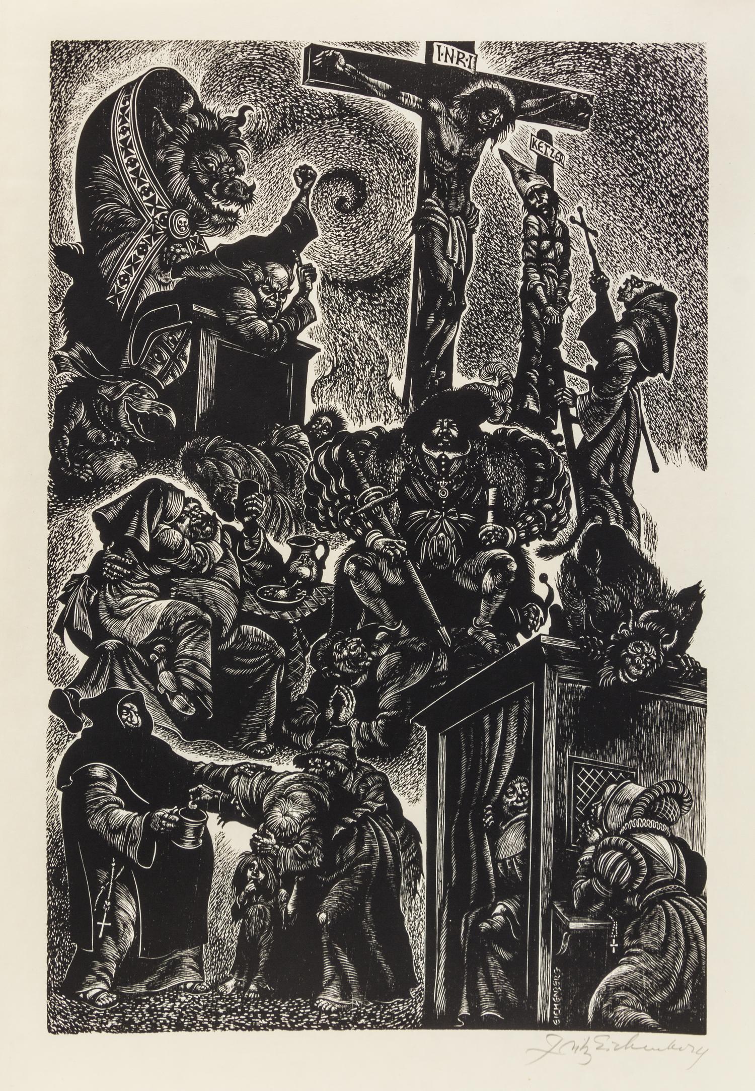 Fritz Eichenberg, (American, 1901-1990), In Praise of Folly, 1972 (portfolio of 10 with text and justification)