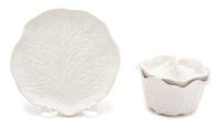 A Group of Twelve Portuguese White Glazed Ceramic Cabbage-Form Covered Bowls and Undertrays Diameter of undertray 7 1/4 inches. — 20TH CENTURY