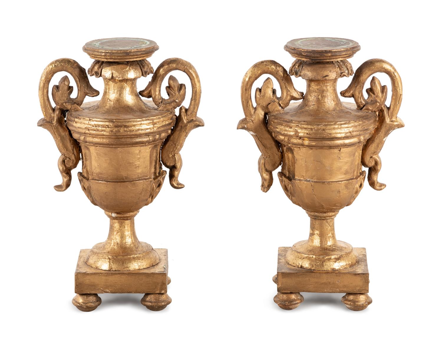 A Pair of Italian Giltwood Urns