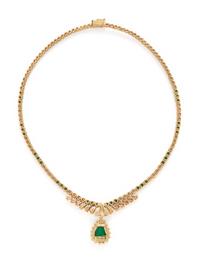 EMERALD, DIAMOND AND YELLOW GOLD NECKLACE