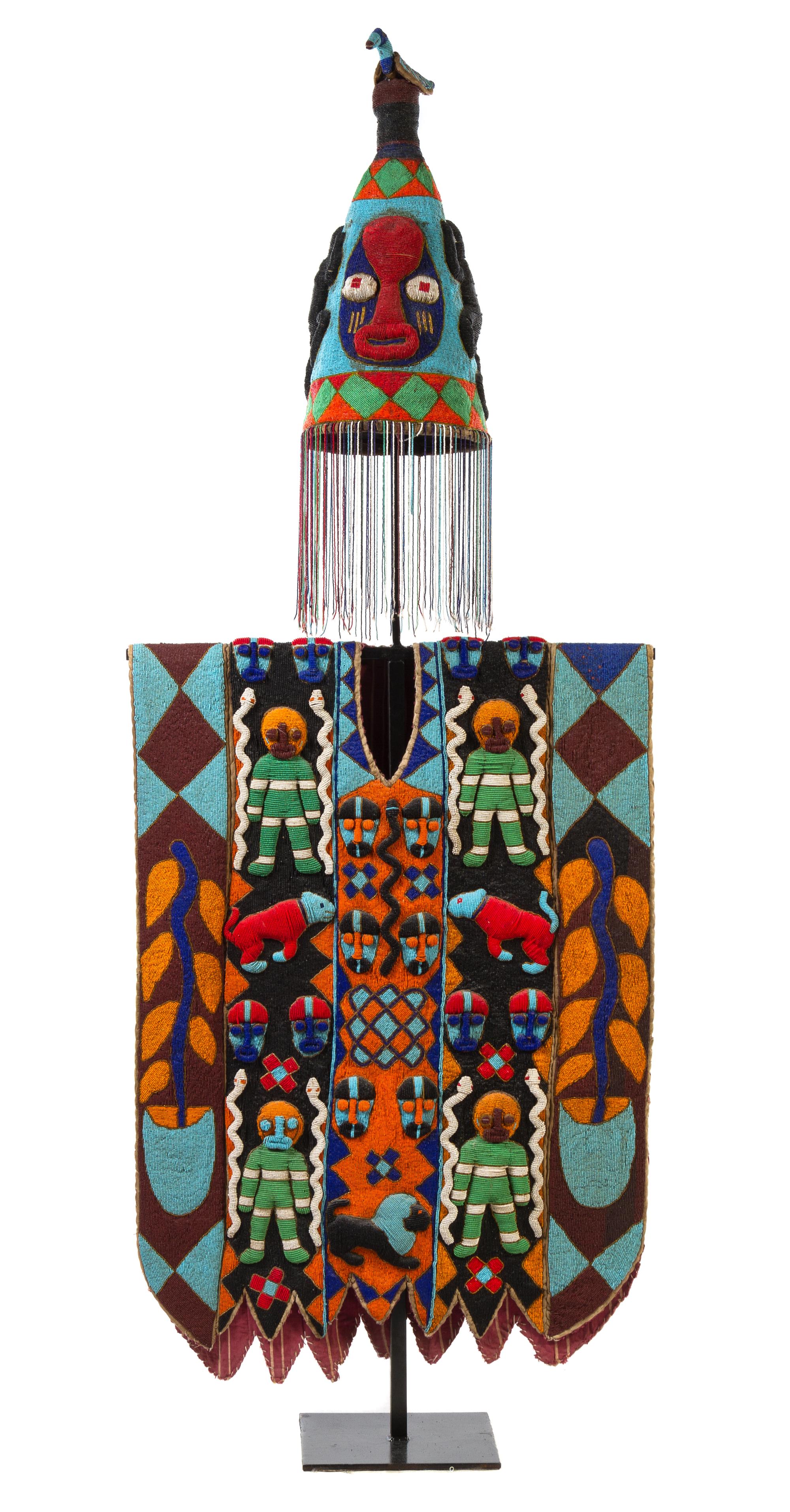 A Yoruba Beaded Tunic and Crown Height overall 85 inches.