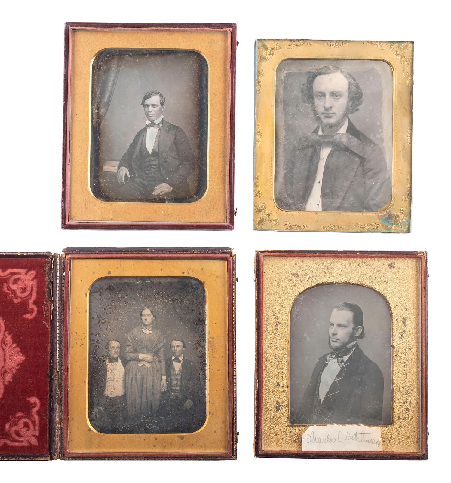 [EARLY PHOTOGRAPHY]. 4 oversized half plate daguerreotype portraits of men and women, including: