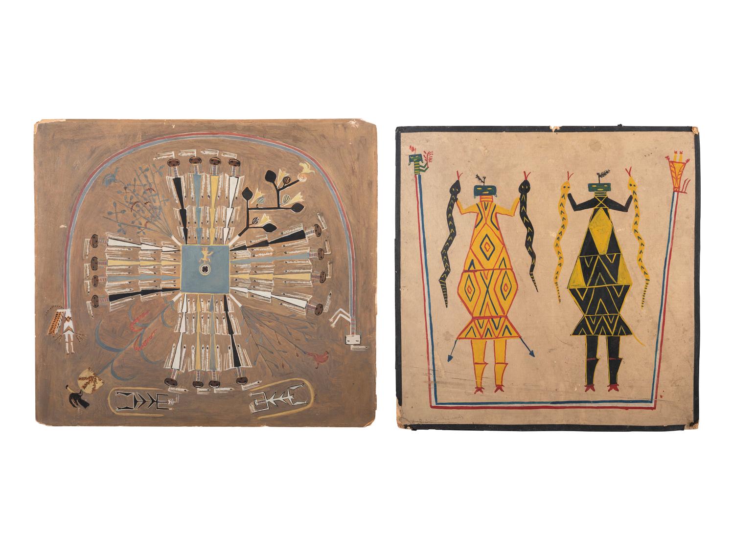 Pair of Navajo Acrylic Paintings on Board