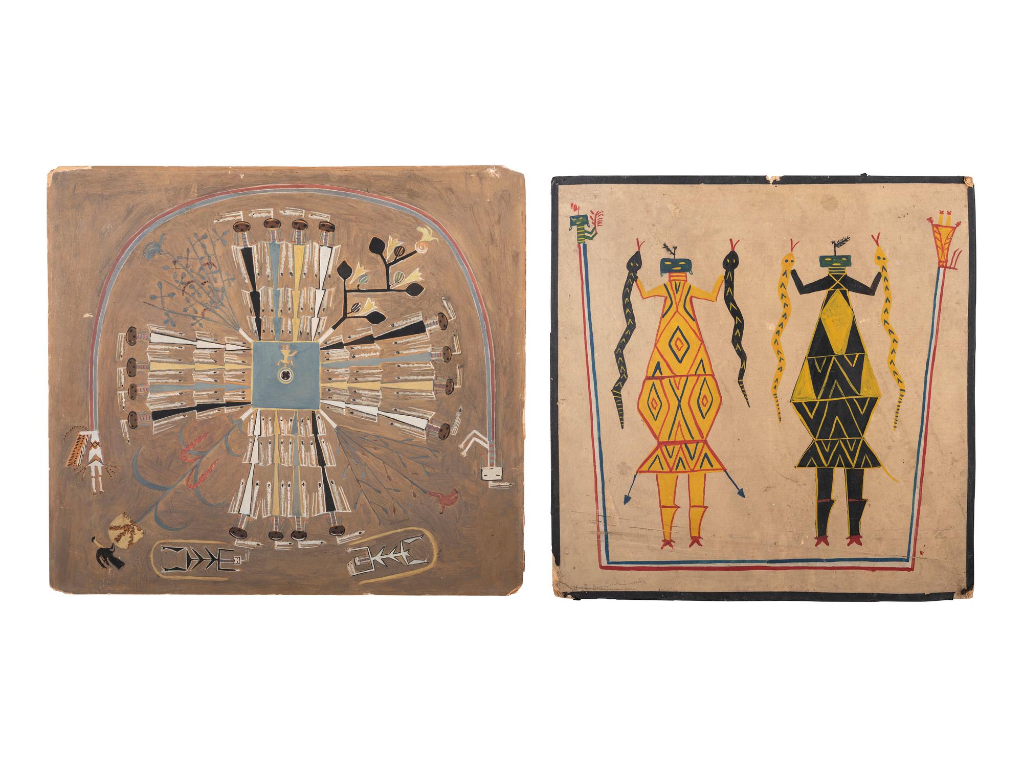 Pair of Navajo Acrylic Paintings on Board