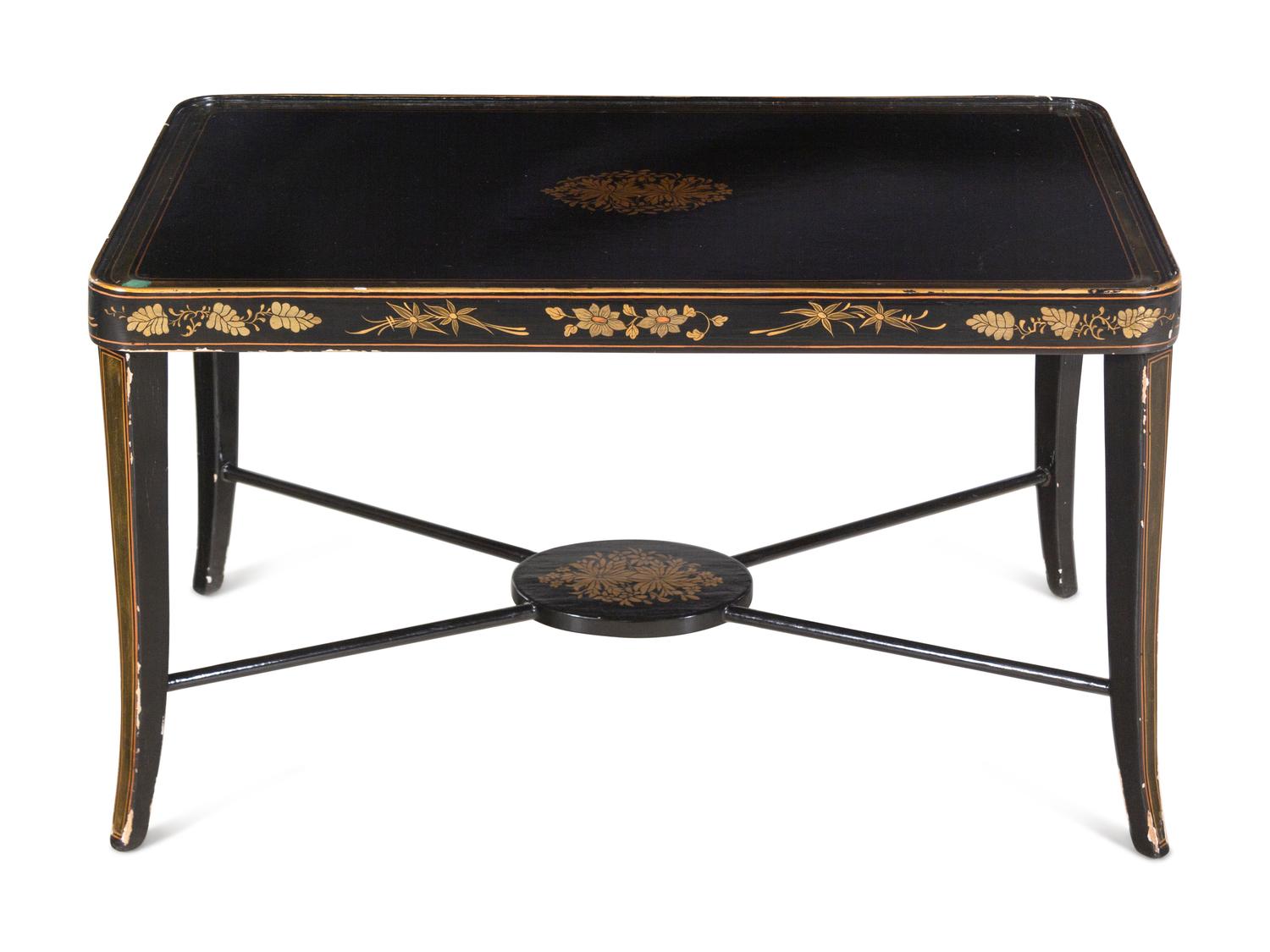 A Gilt-Decorated Ebonized Low Table