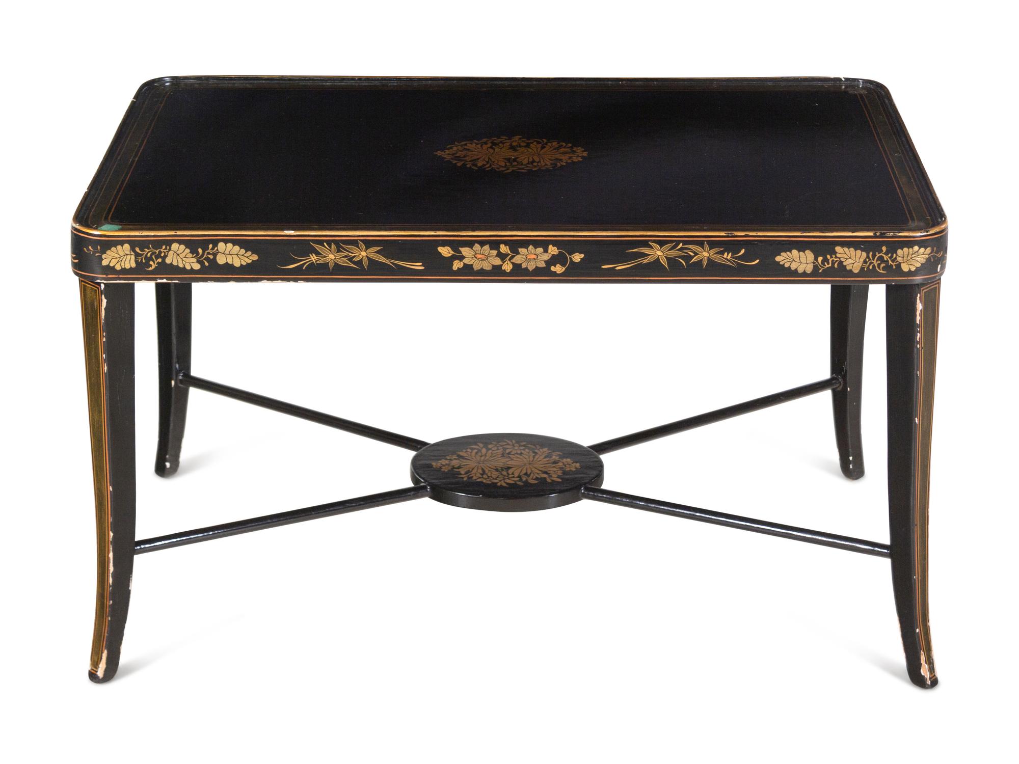 A Gilt-Decorated Ebonized Low Table