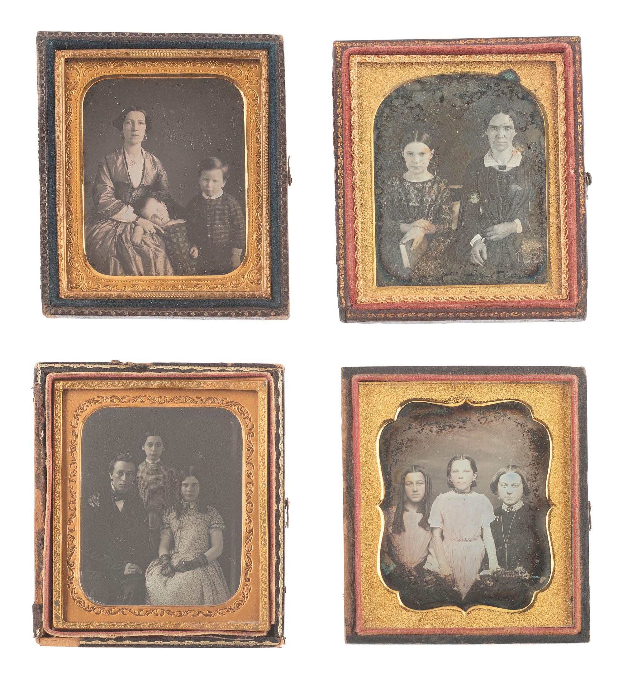 [EARLY PHOTOGRAPHY]. 11 daguerreotype and ambrotype portraits of pairs and trios of sitters.