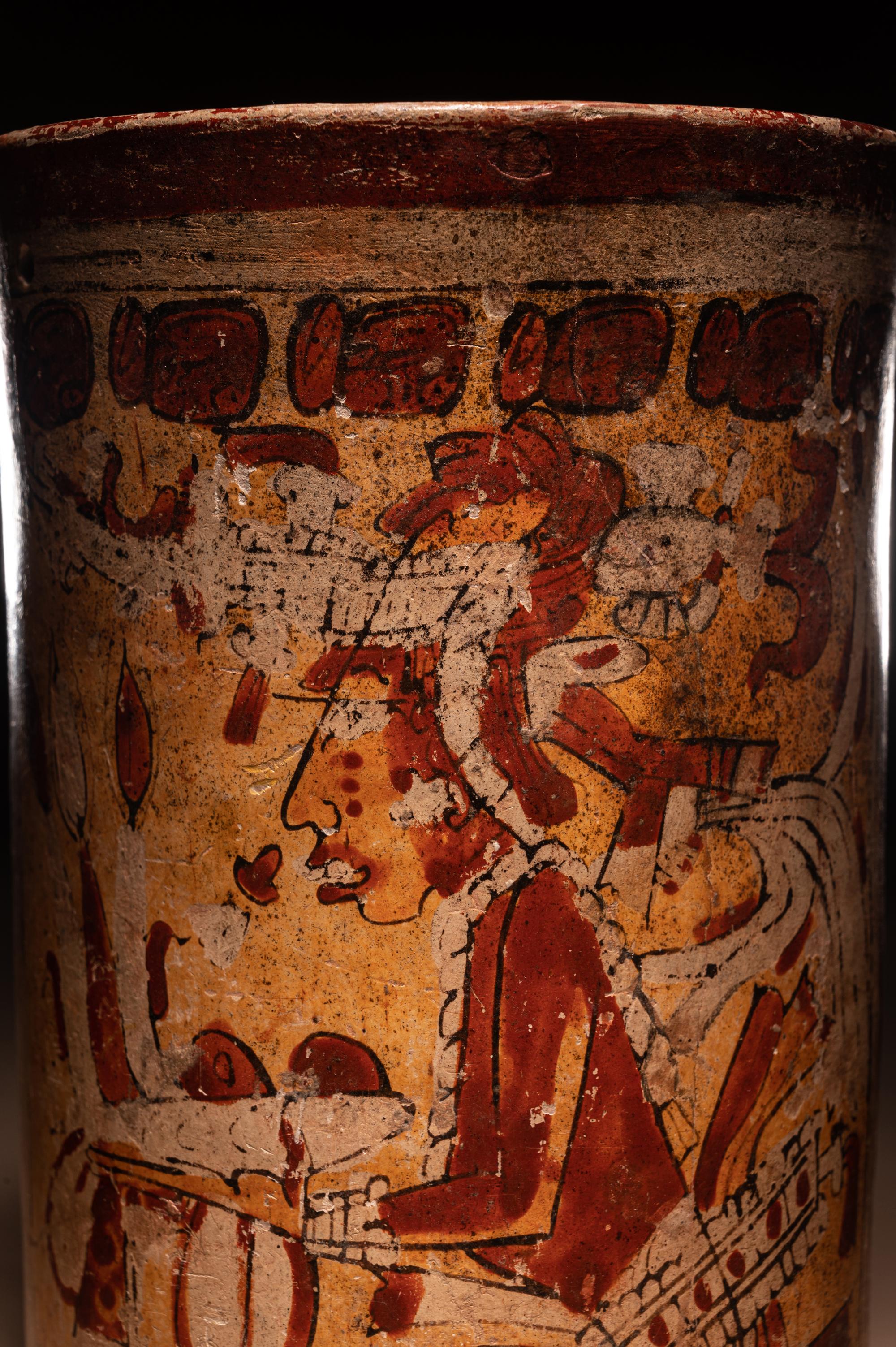A Maya Polychrome Cylinder Vessel