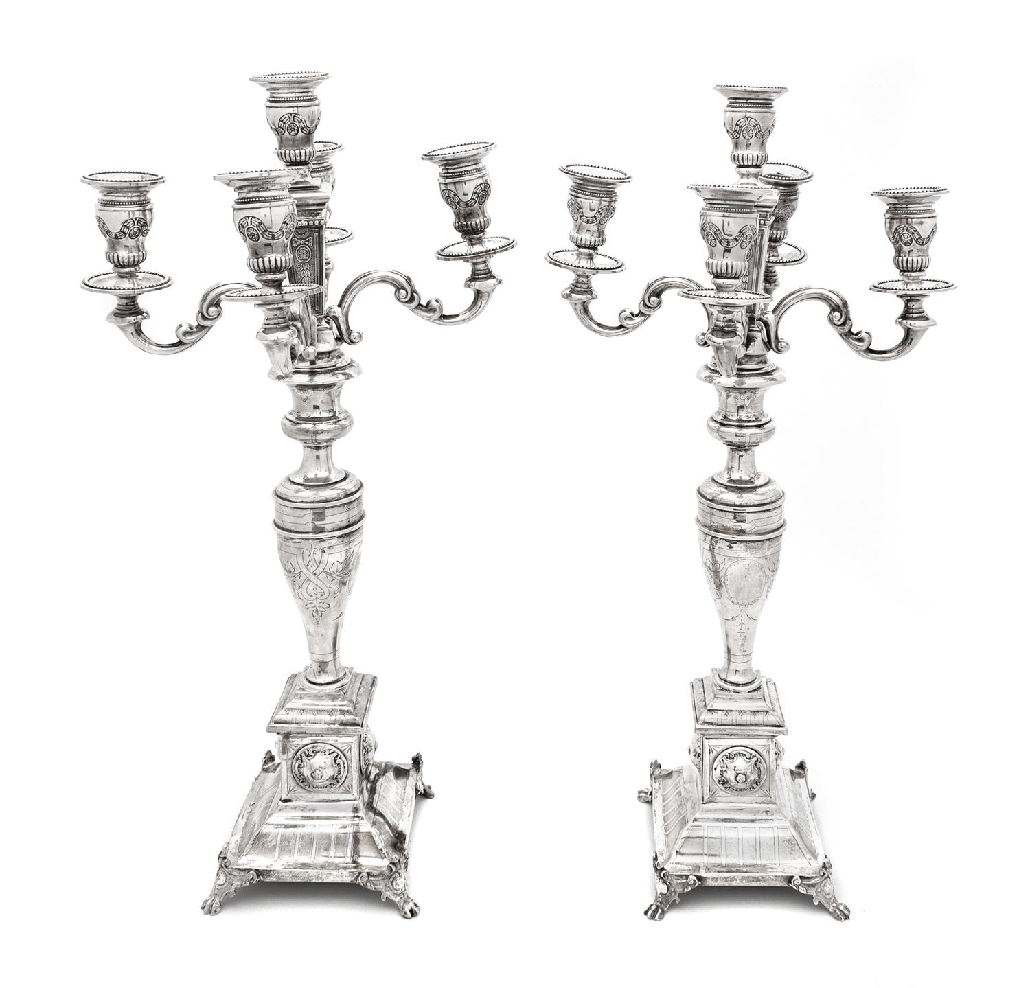 A Pair of Austro-Hungarian Silver Candlesticks, Maker's Mark G&S, Vienna, Late 19th/Early 20th Century, each baluster form stem issuing