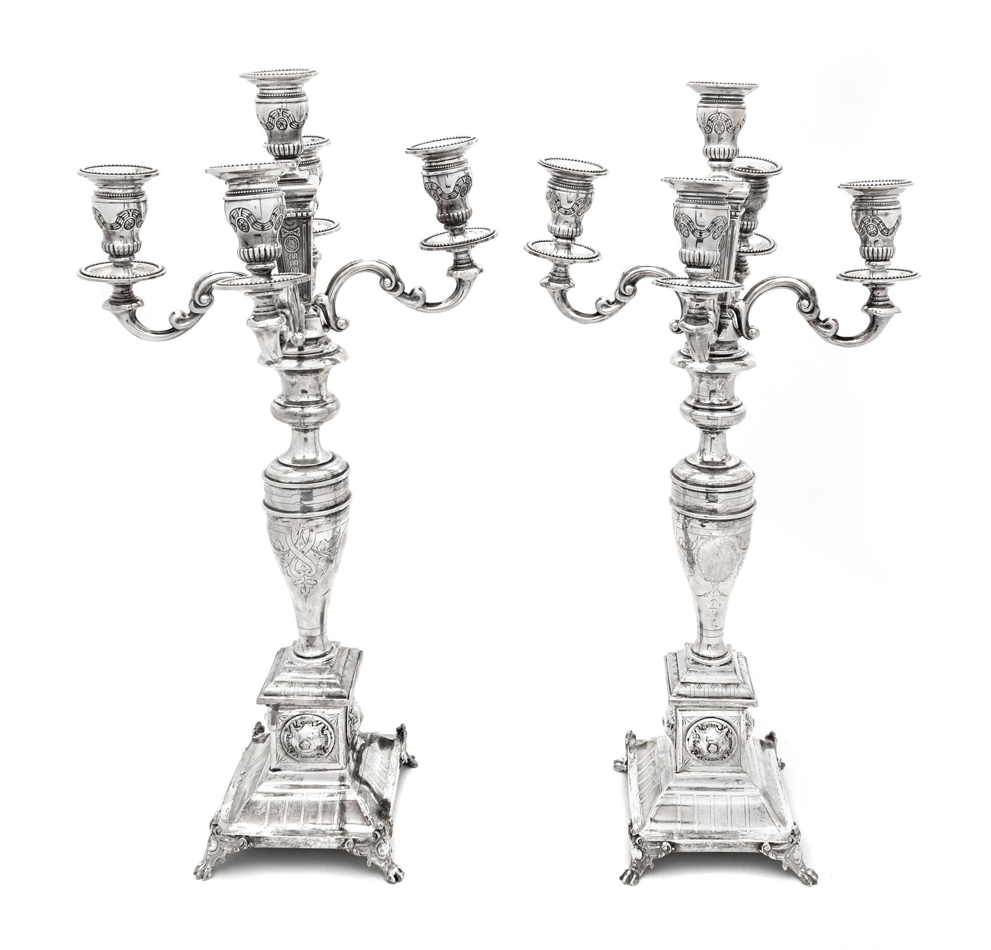 A Pair of Austro-Hungarian Silver Candlesticks, Maker's Mark G&S, Vienna, Late 19th/Early 20th Century, each baluster form stem issuing