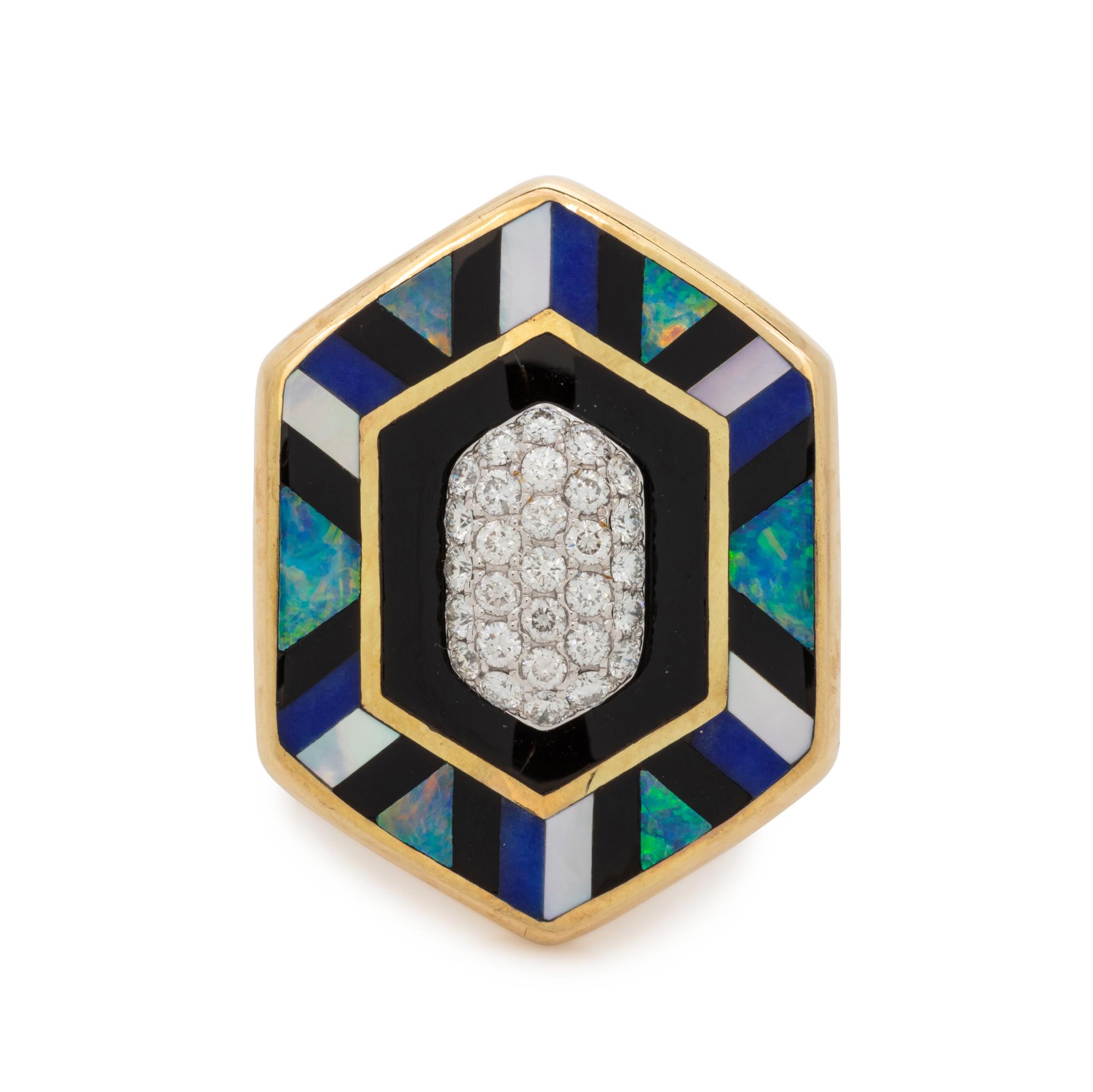 ASCH GROSSBARDT, MULTIGEM INLAY AND DIAMOND RING