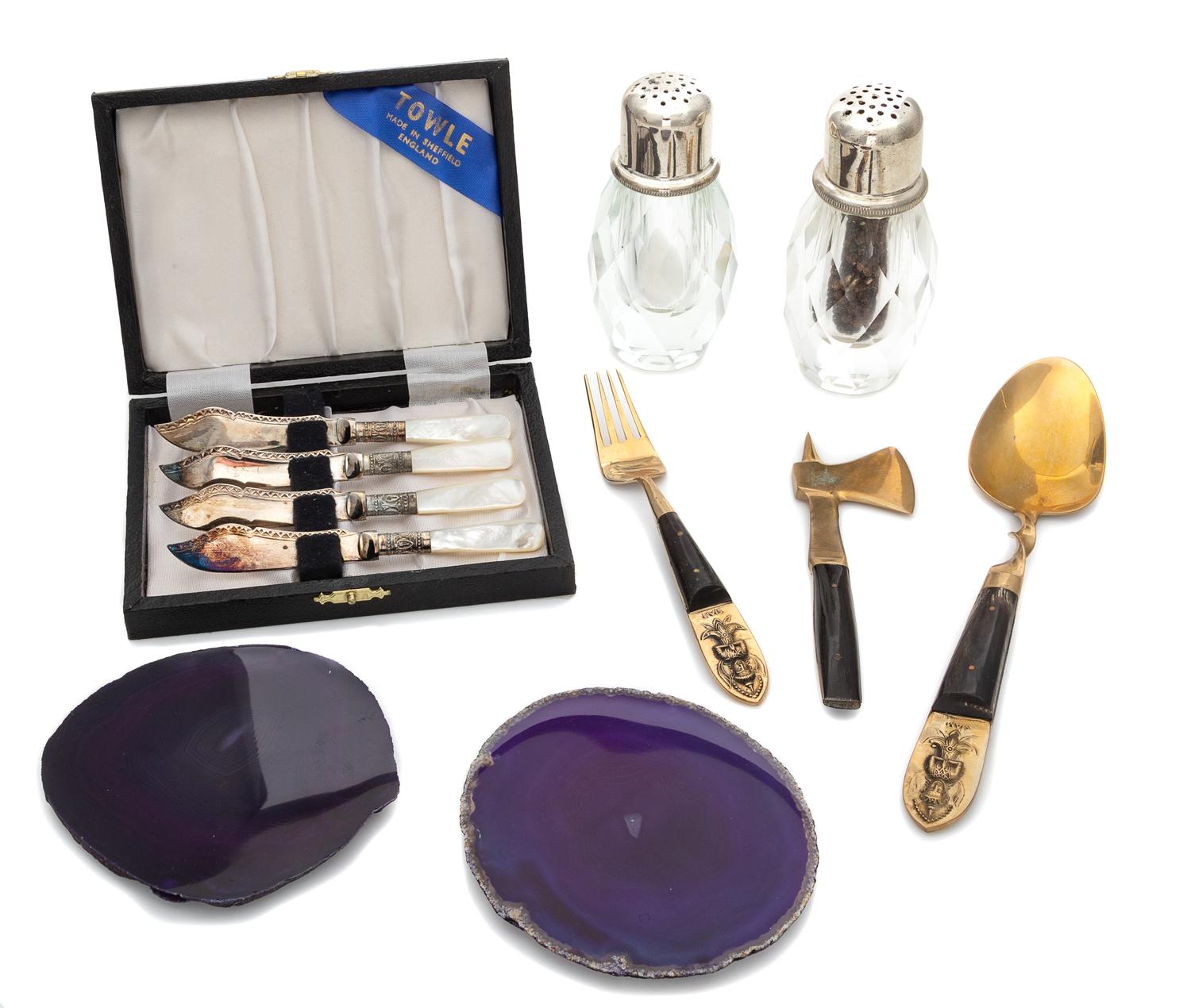 A Collection of Silver-Plate, Mother-of-Pearl and Gilt-Metal Flatware Articles
