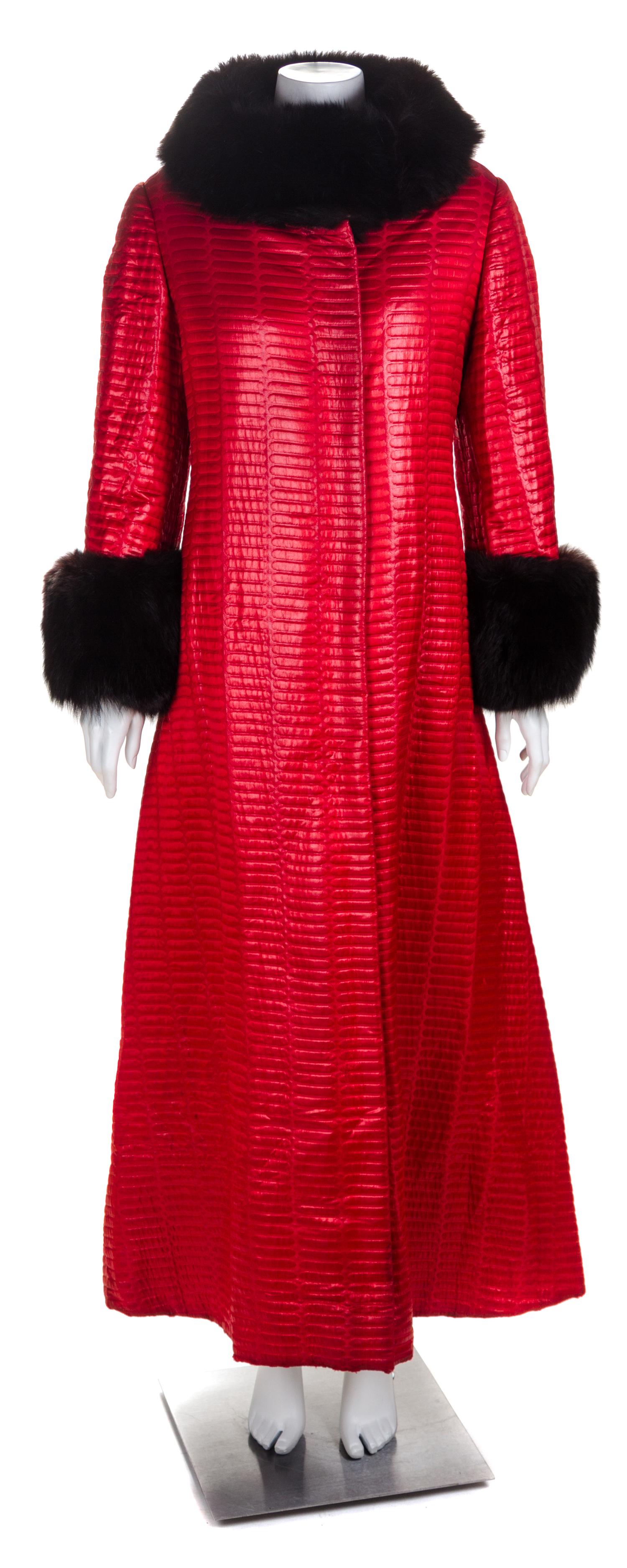 A Red Textured Mink Lined Coat, No size.