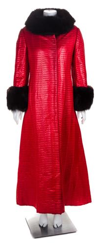 A Red Textured Mink Lined Coat, No size.