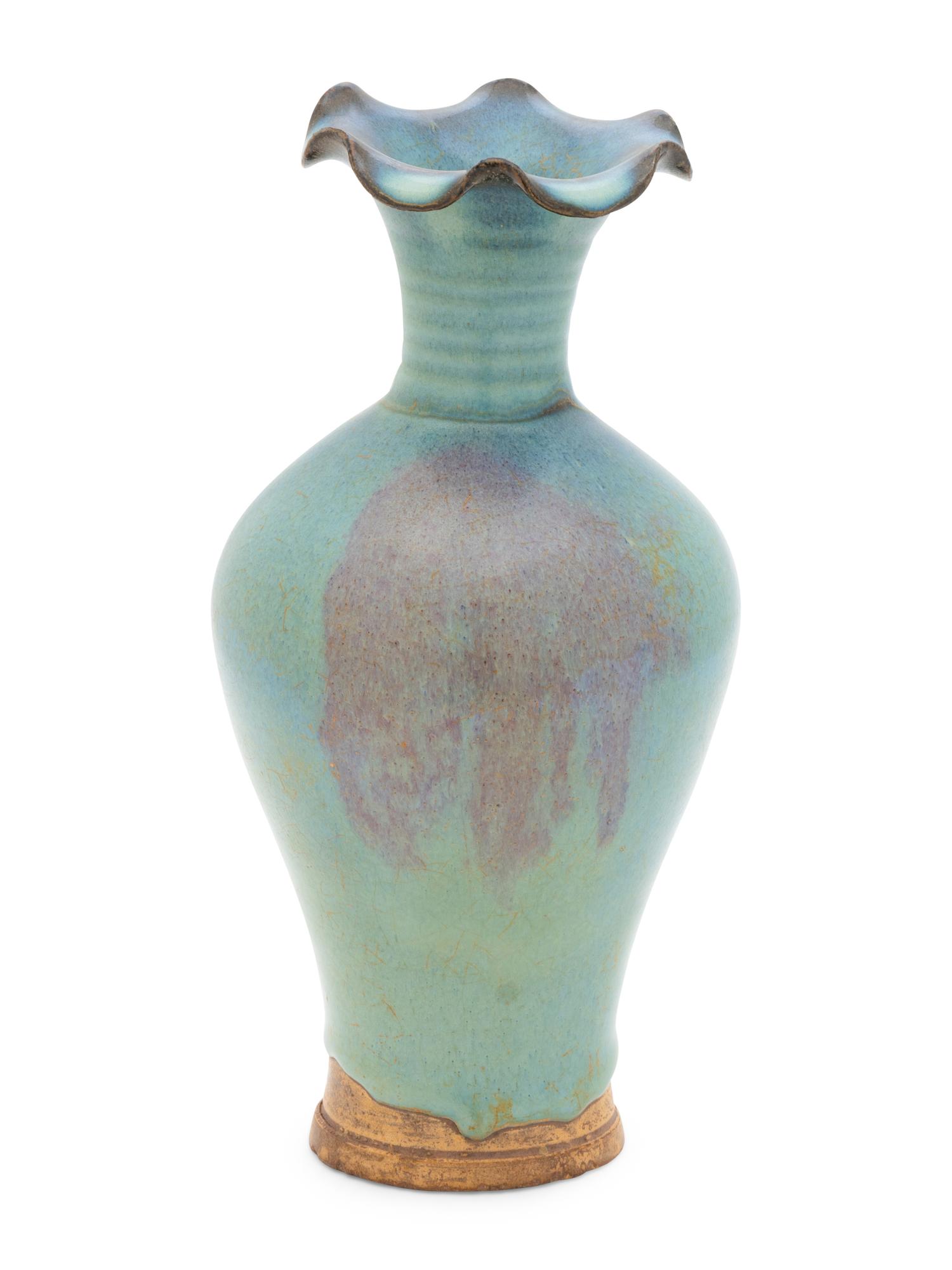 A Junyao Style Stoneware Foliate Vase