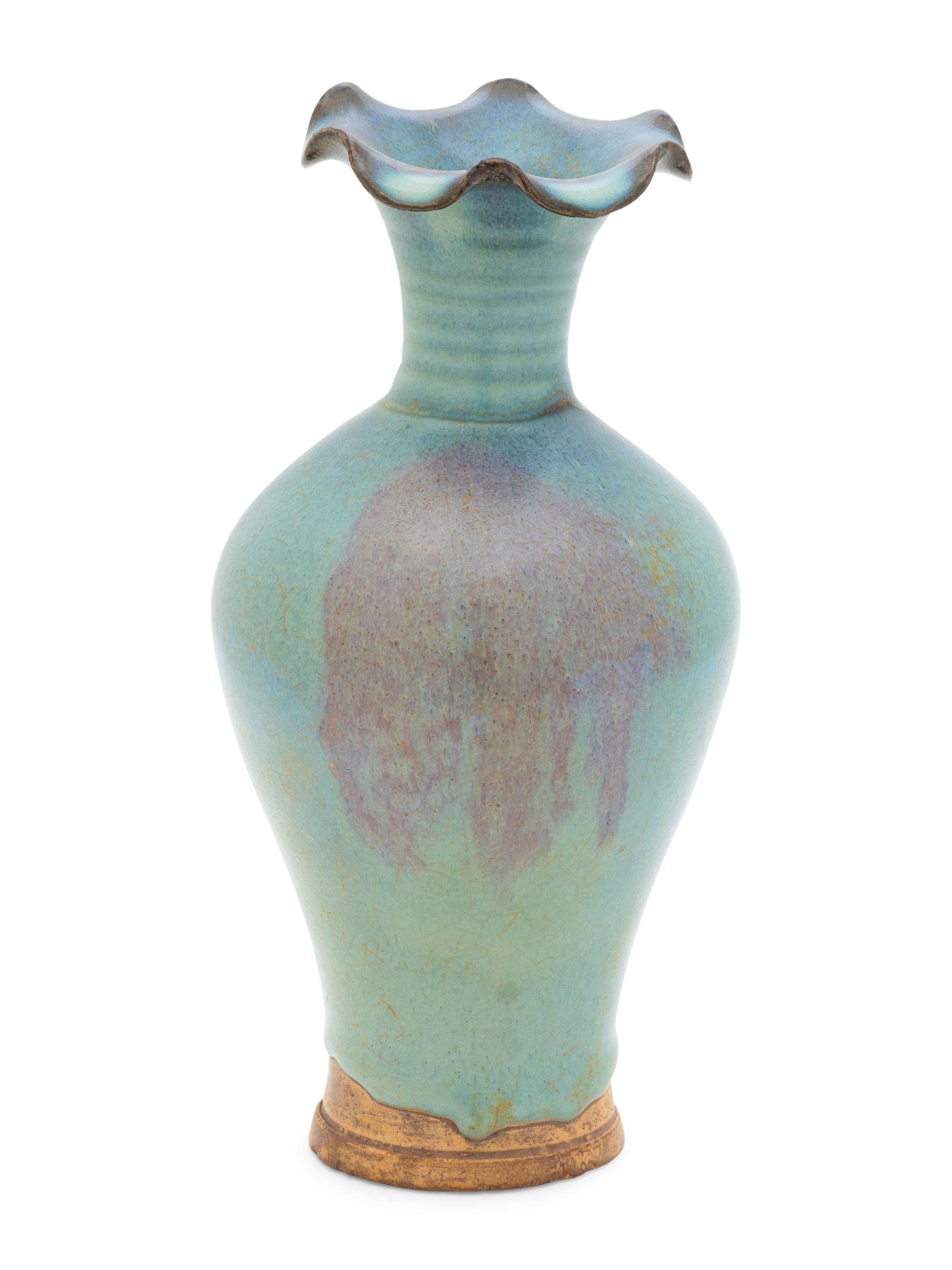 A Junyao Style Stoneware Foliate Vase