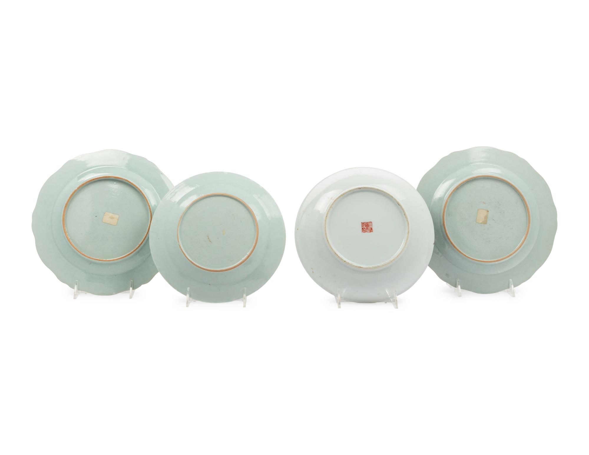 Four Chinese Famille Rose Porcelain Plates