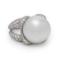 Mauboussin, Cultured Pearl, Diamond, and Platinum Ring