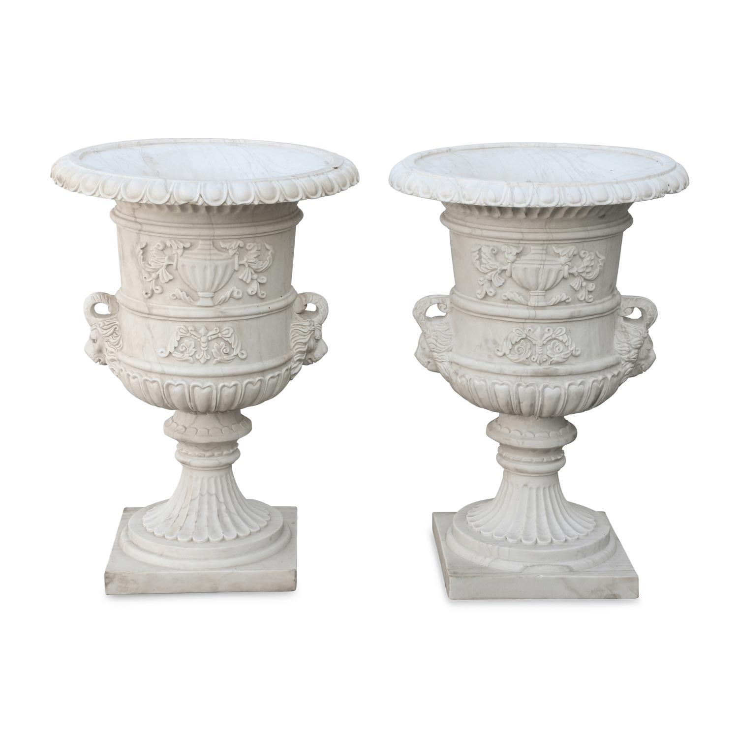 A Pair of Italian Neoclassical Style Marble Urns