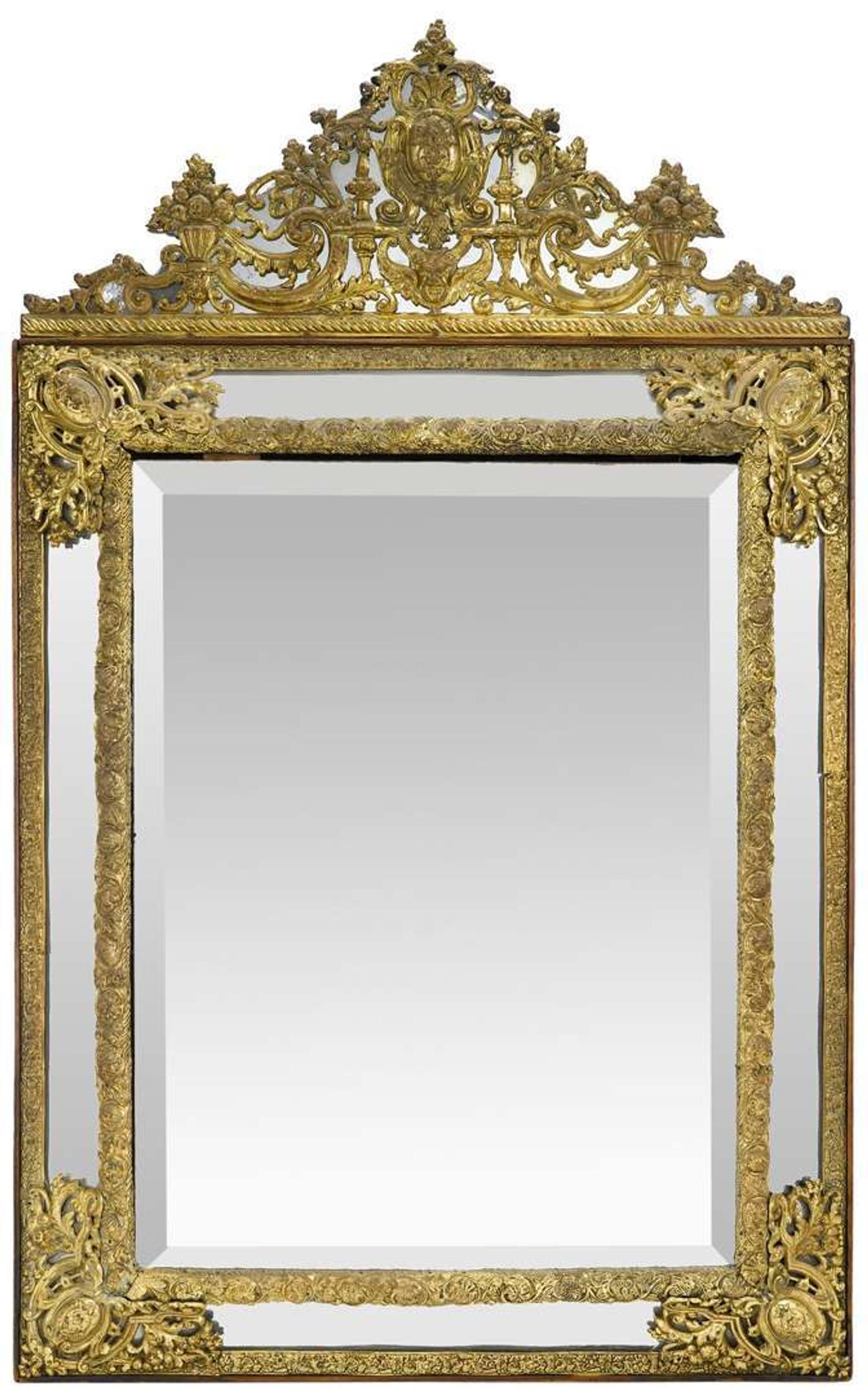 Dutch ebonized and repoussé brass mirror circa 1850