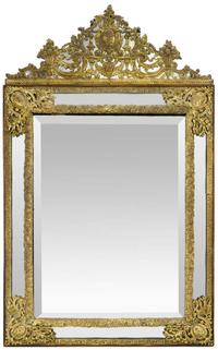 Dutch ebonized and repoussé brass mirror circa 1850
