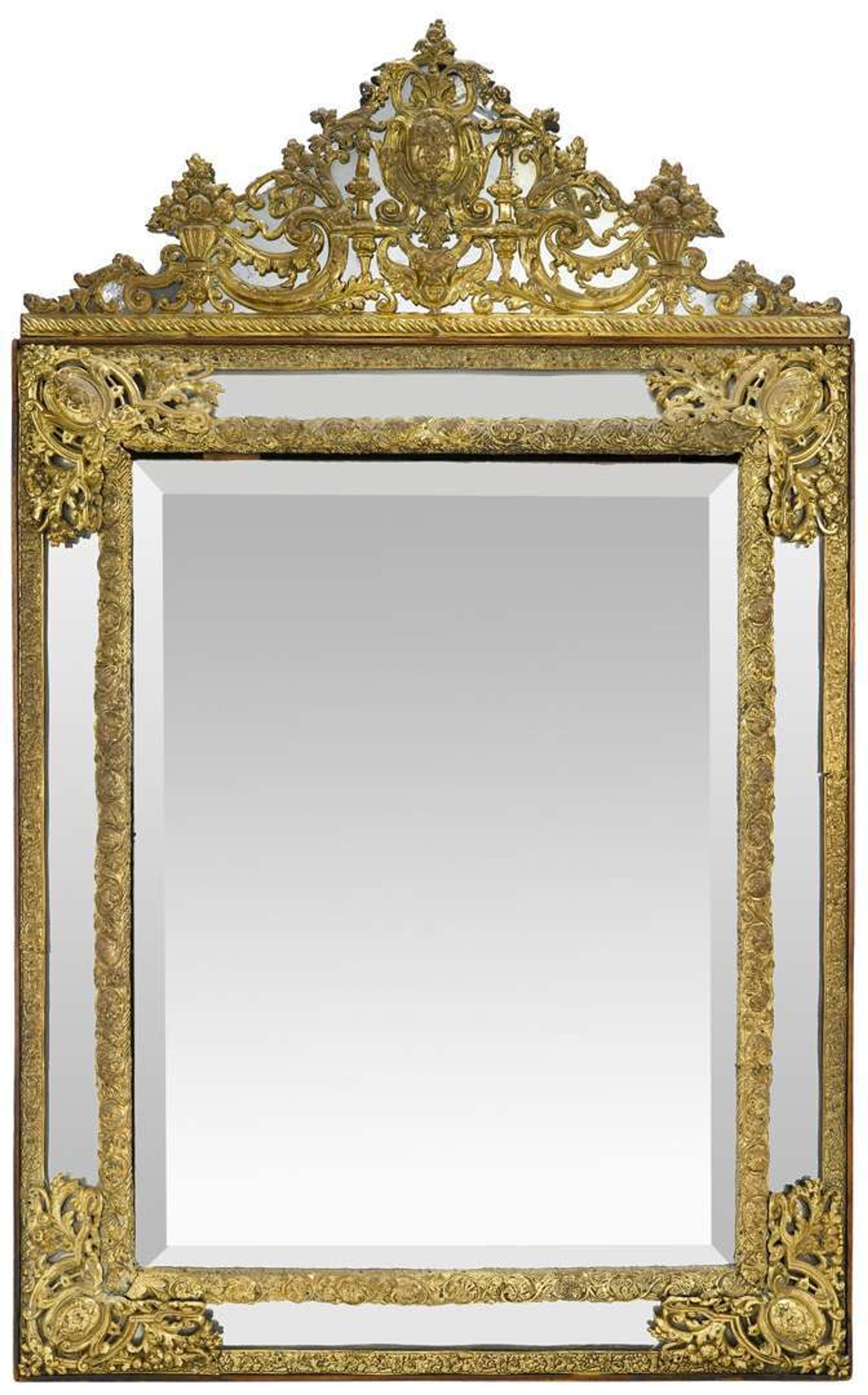 Dutch ebonized and repoussé brass mirror circa 1850