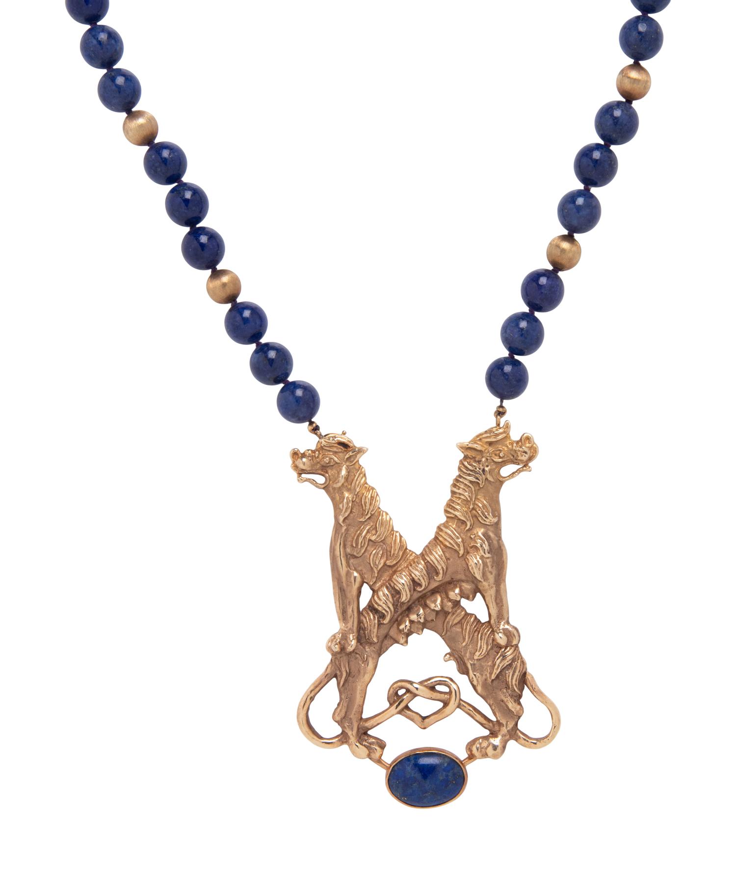 ERIC DE KOLB, YELLOW GOLD AND LAPIS LAZULI PENDANT AND NECKLACE