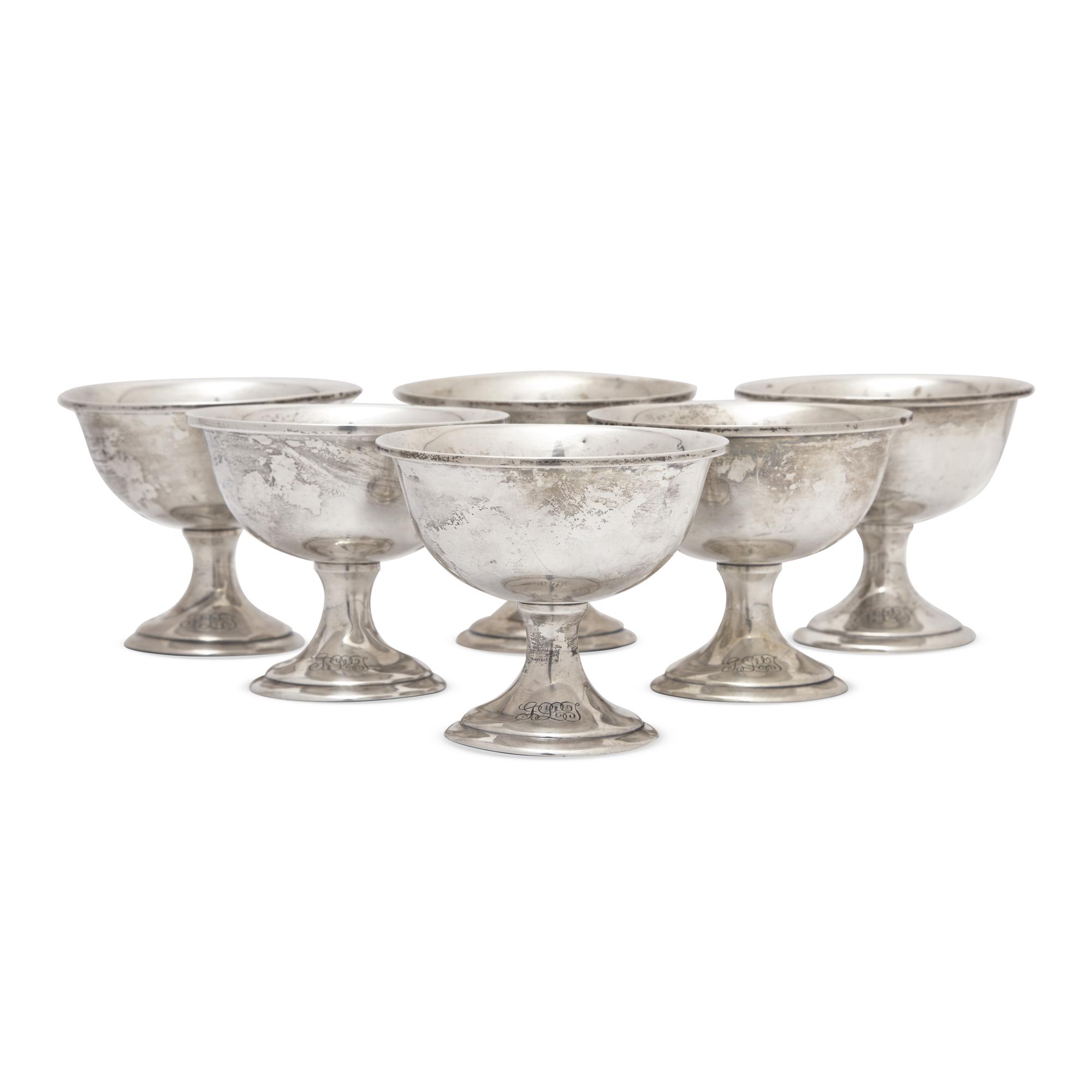 A Set of Six Sterling Silver Footed Dessert Dishes