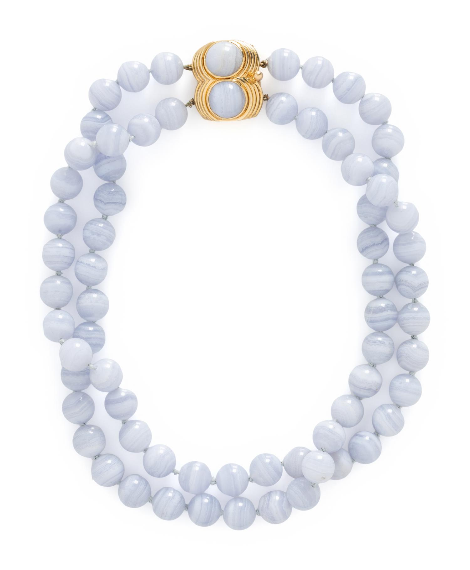 EMIS BEROS, BLUE LACE AGATE BEAD NECKLACE