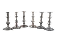 Six Baluster Form Pewter Candlesticks