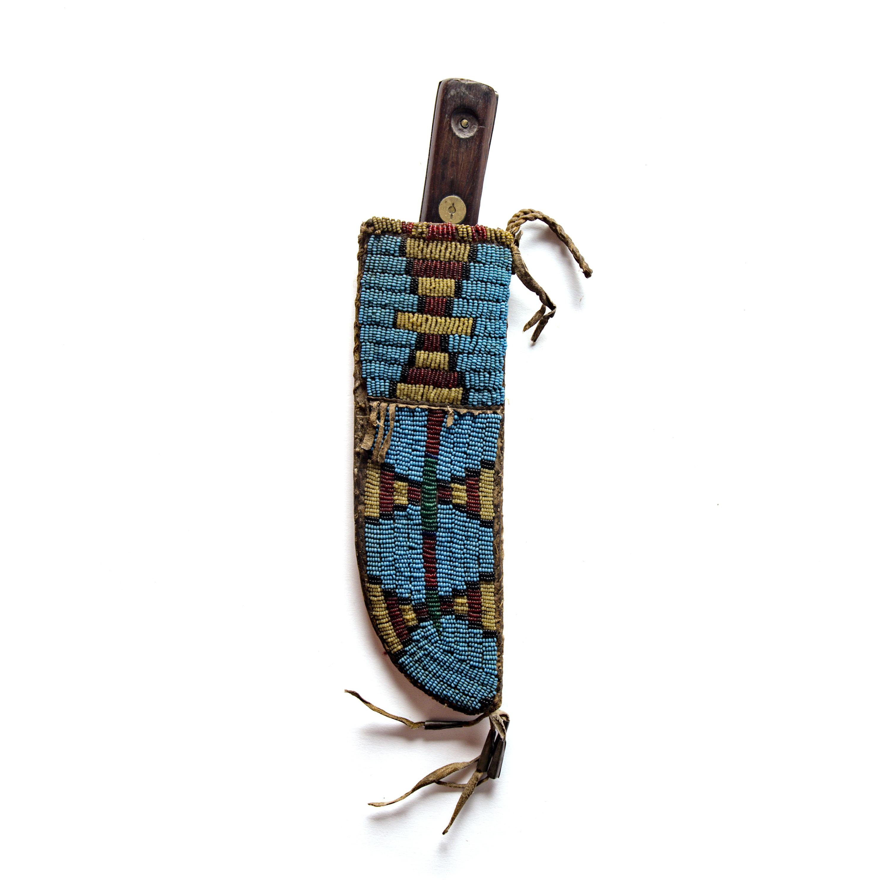 Sioux Beaded Hide Knife Sheath, with Knife