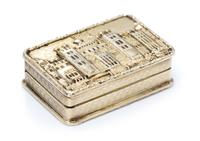 An English Silver-Gilt Pill Box, S. J. Rose & Son, London, 1967, the lid worked to depict Hampton Court.
