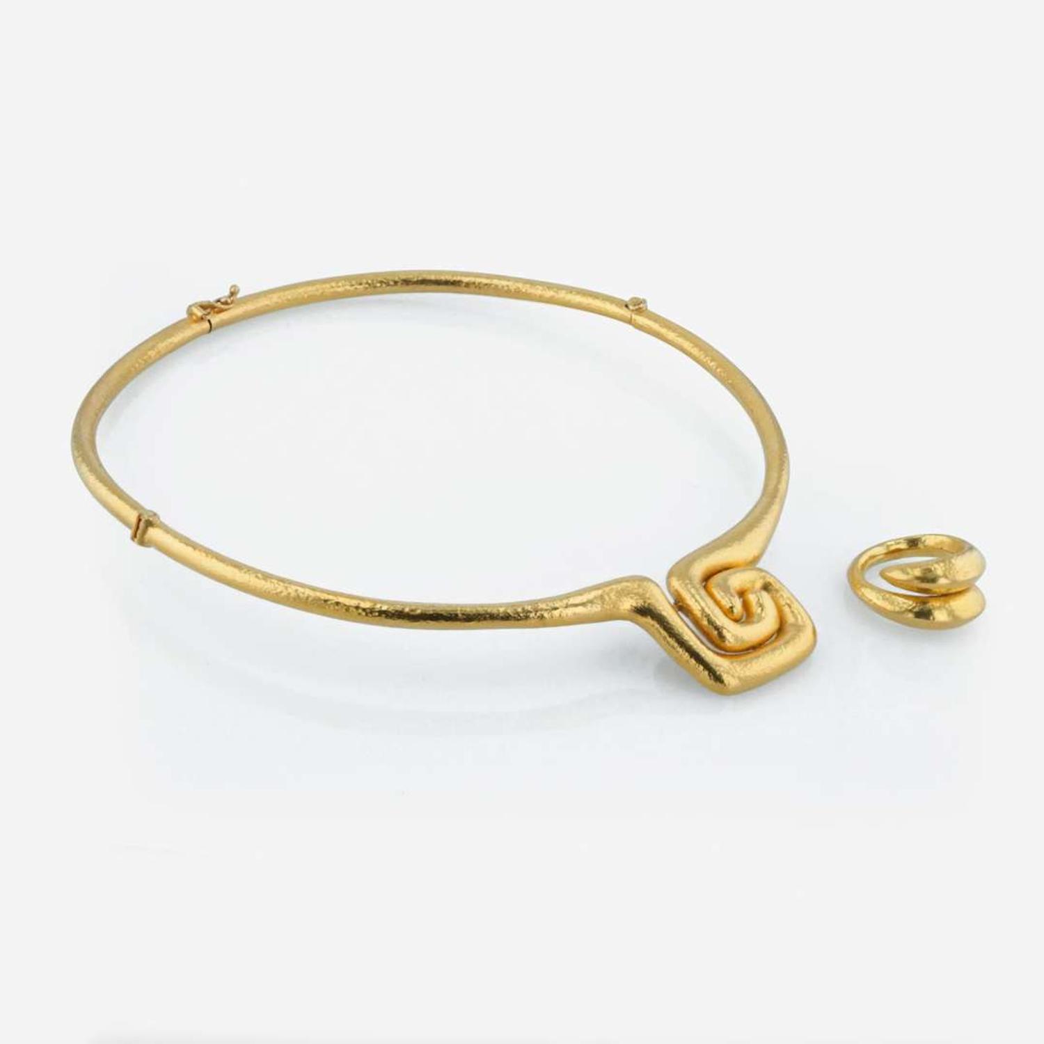18K yellow gold necklace and ring, ilias LaLaounis