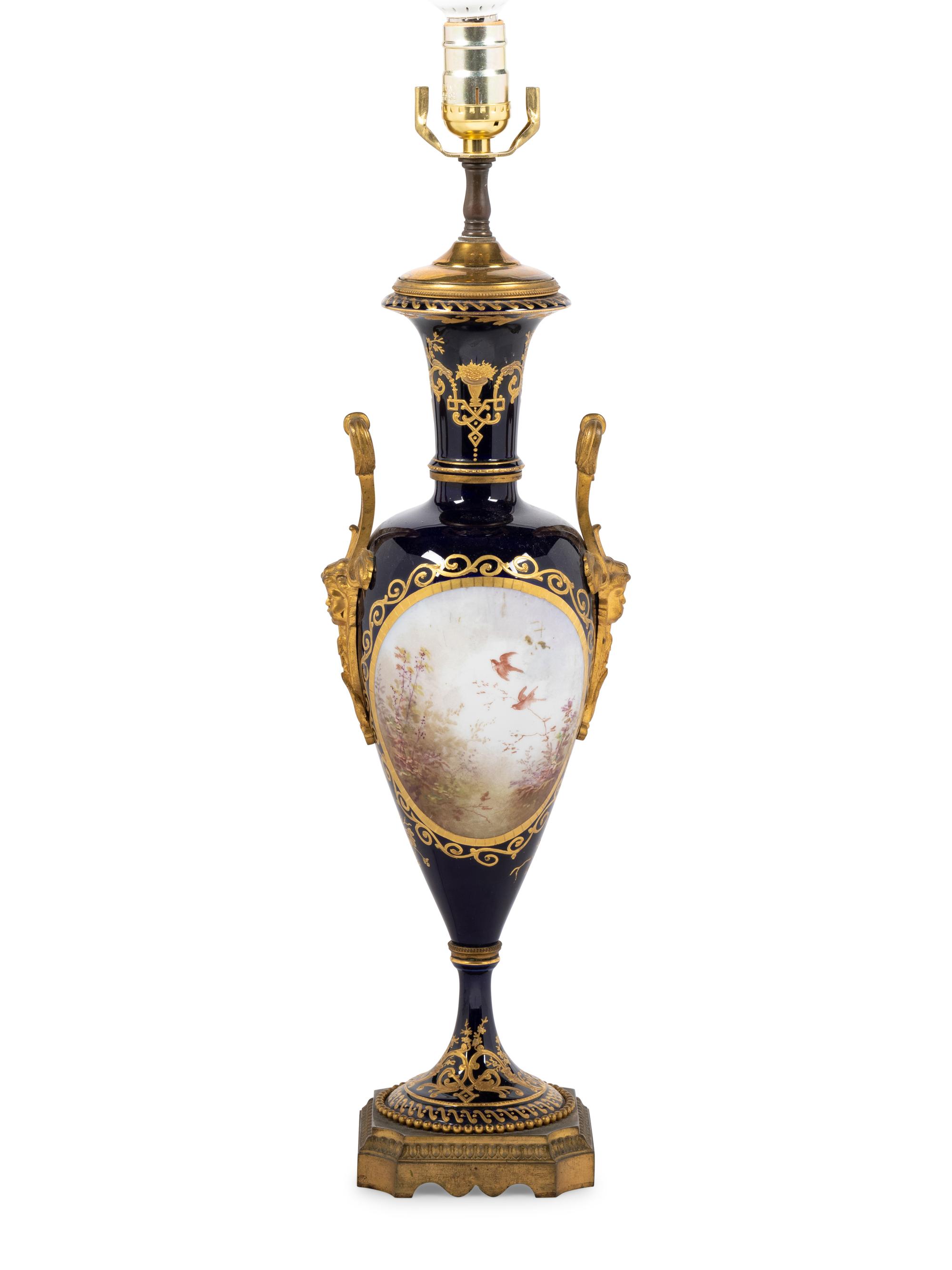 A Sèvres Style Porcelain Vase Mounted as a Lamp