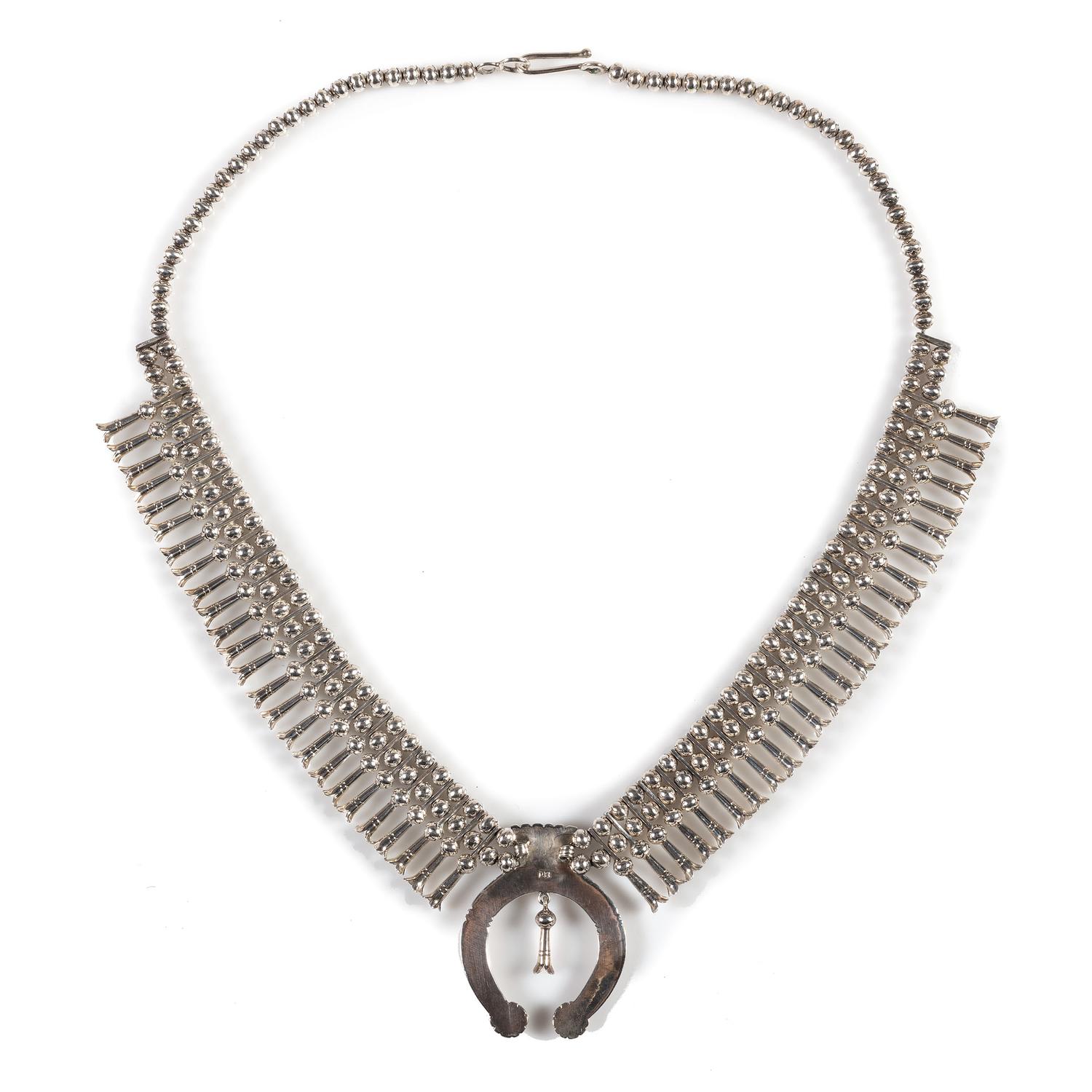 Navajo Silver Squash Blossom Necklace and Earrings