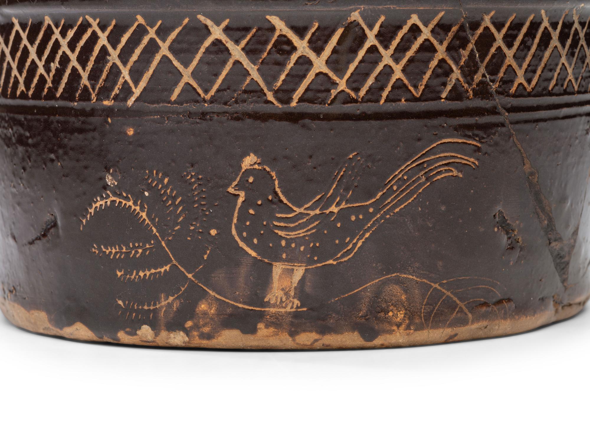 An Incised Albany Slip Presentation Butter Tub