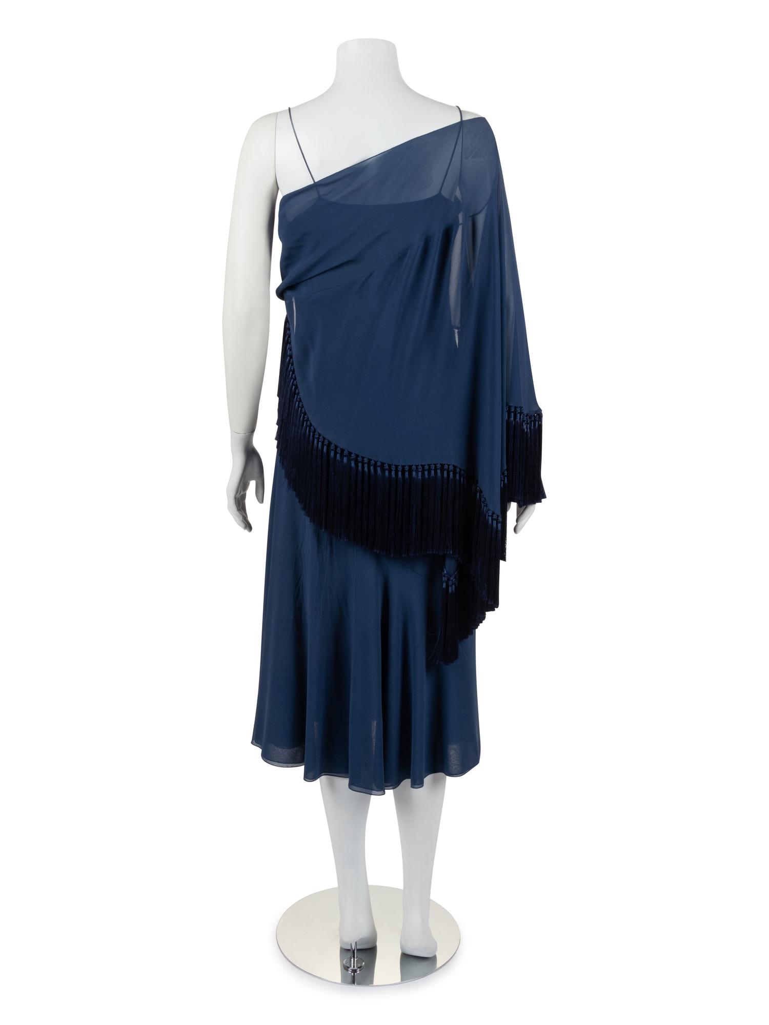 Christian Dior Haute Couture Chiffon Slip Dress with Fringed Capelet, Fall/Winter 2003