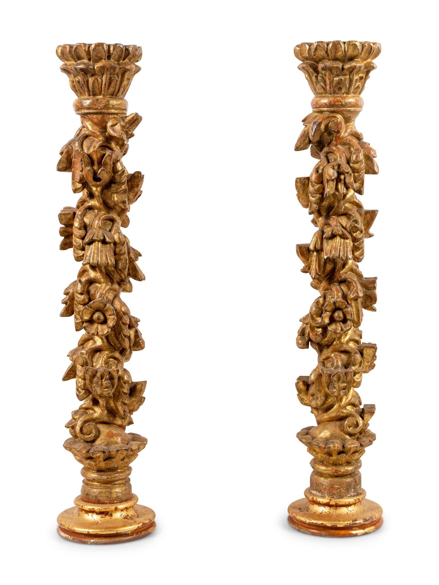 A Pair of Italian Giltwood Columns