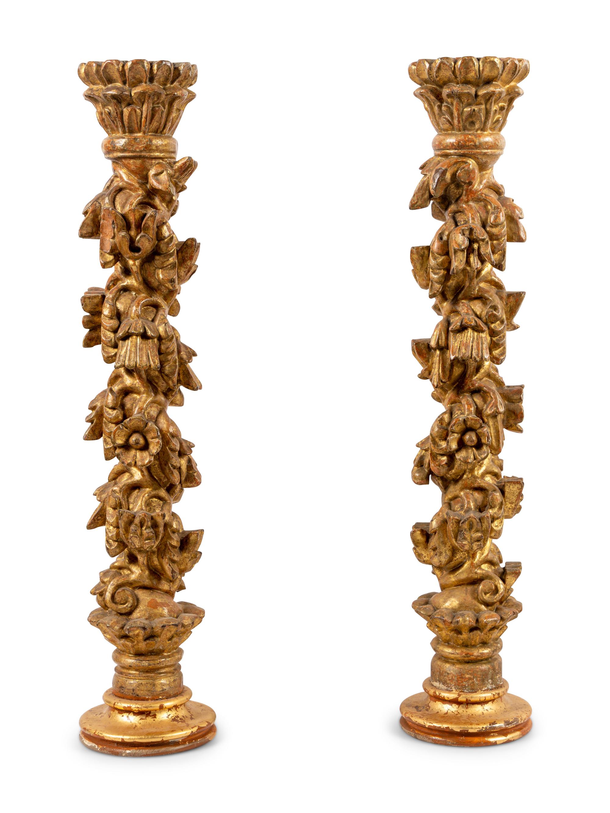 A Pair of Italian Giltwood Columns