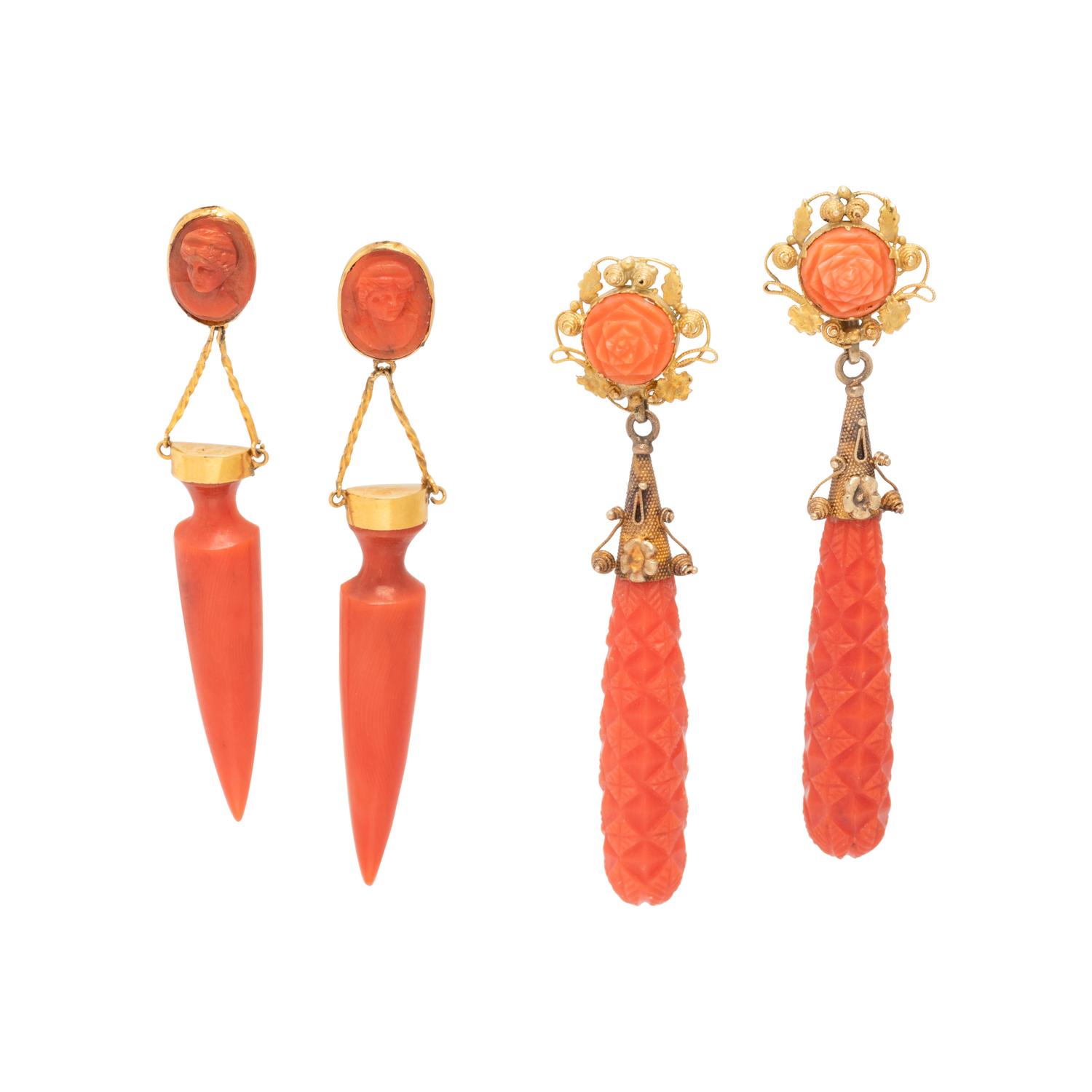 ANTIQUE, COLLECTION OF CORAL EARRINGS