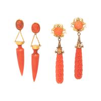 ANTIQUE, COLLECTION OF CORAL EARRINGS