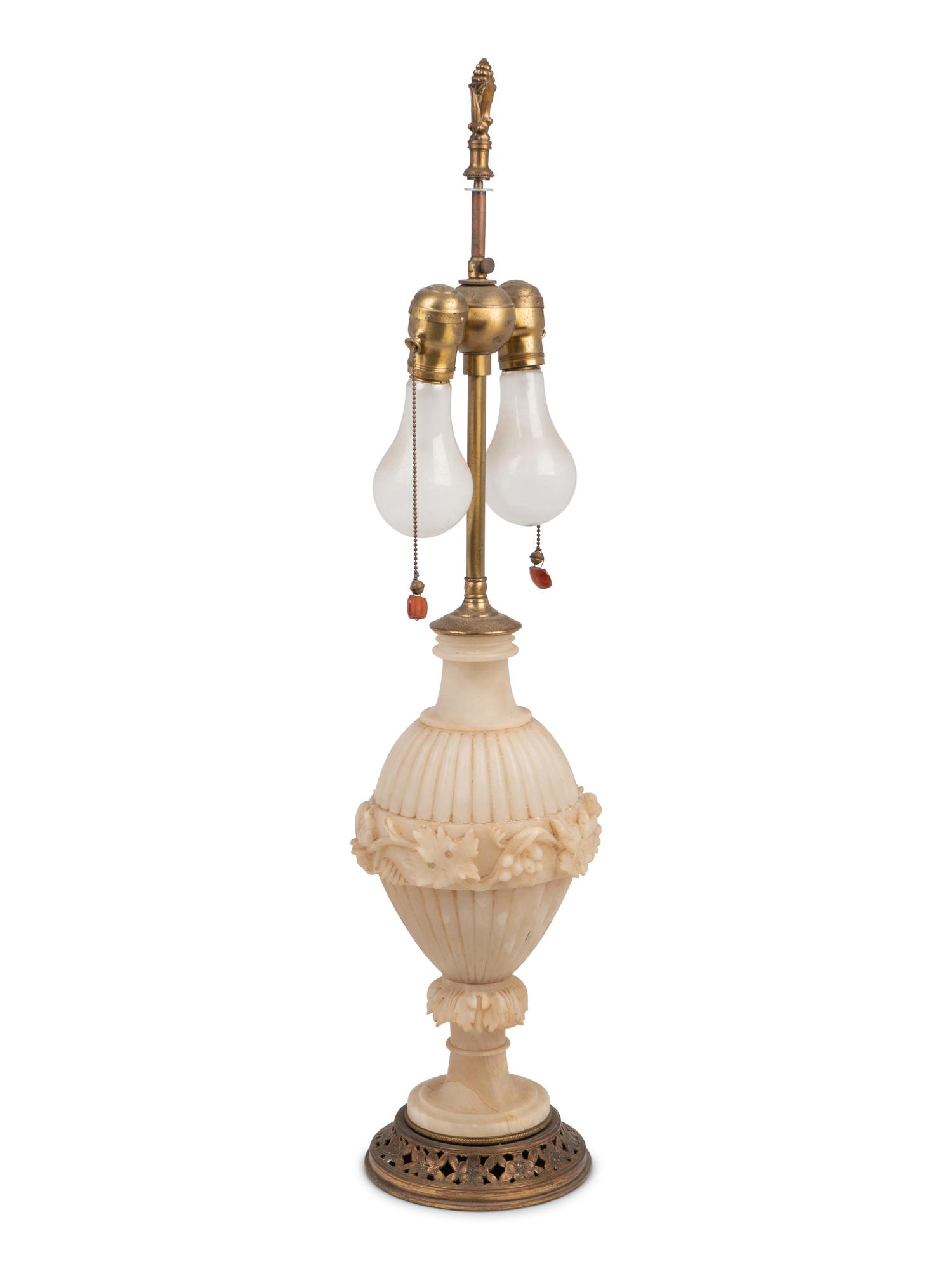 An Italian Alabaster Urn Mounted as a Lamp