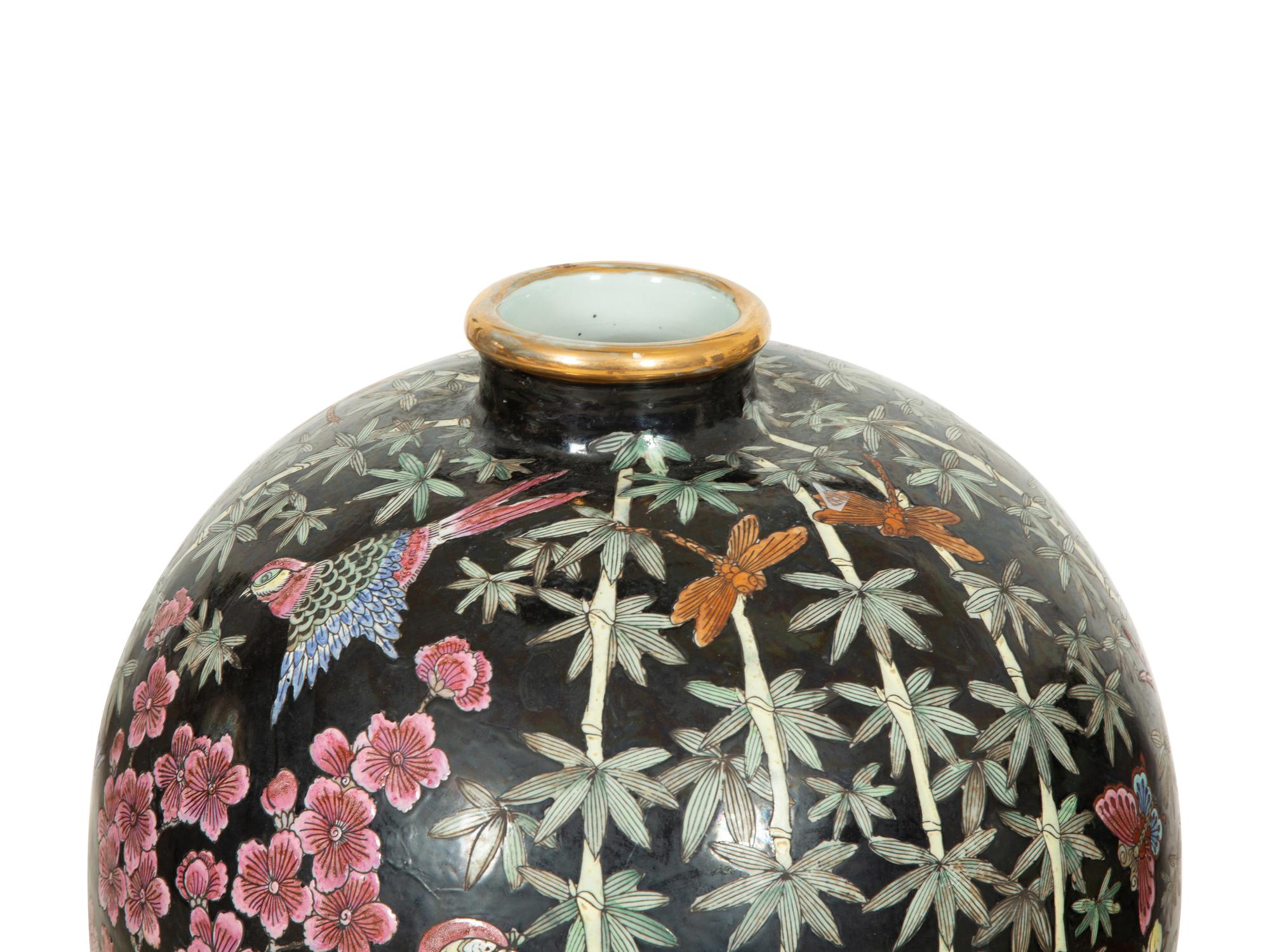 A Pair of Chinese Export Famille Noire Porcelain Palace Vases