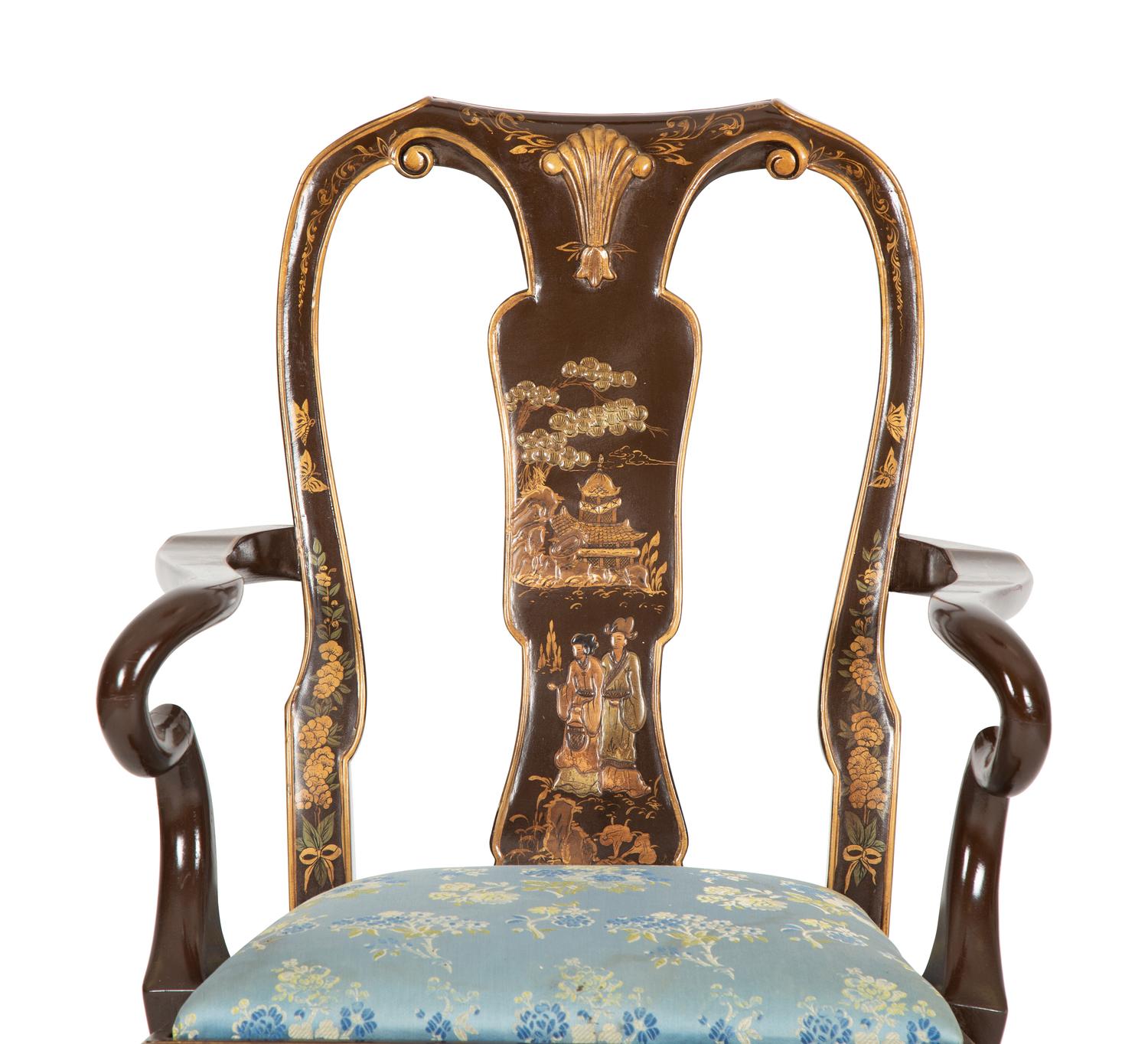 A Queen Anne Style Japanned Armchair