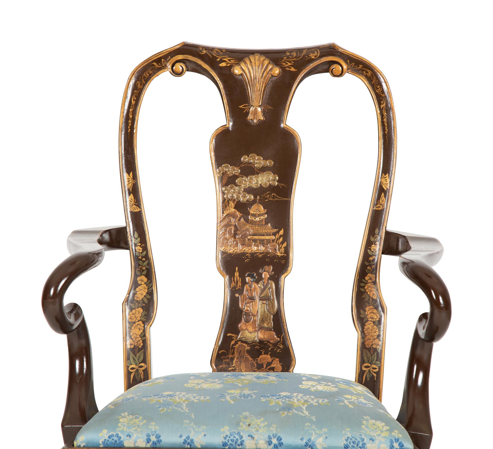 A Queen Anne Style Japanned Armchair
