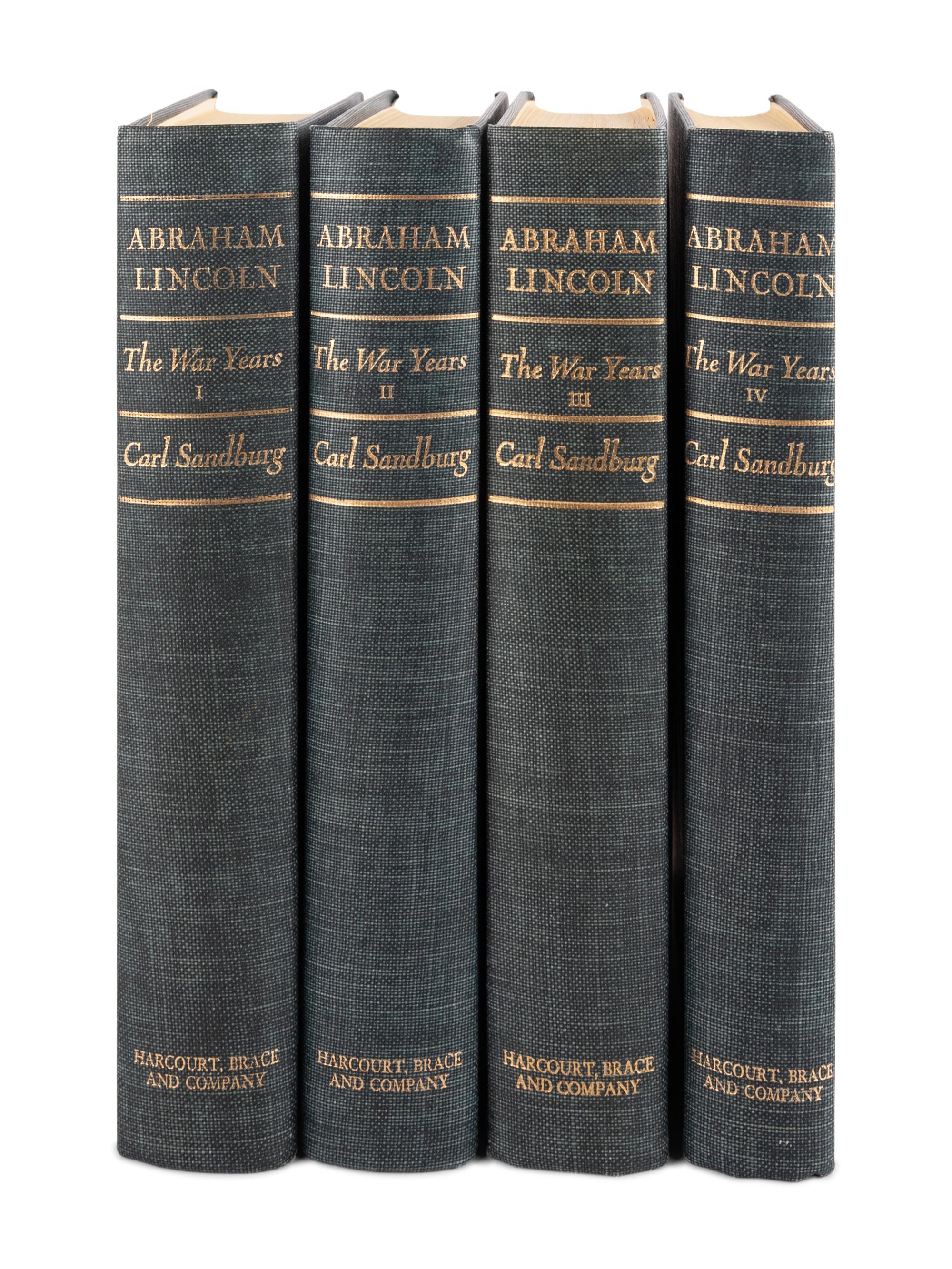 [LINCOLN, Abraham]. SANDBURG, Carl (1878-1967). Abraham Lincoln: The War Years. New York: Harcourt, Brace & Company, 1939.